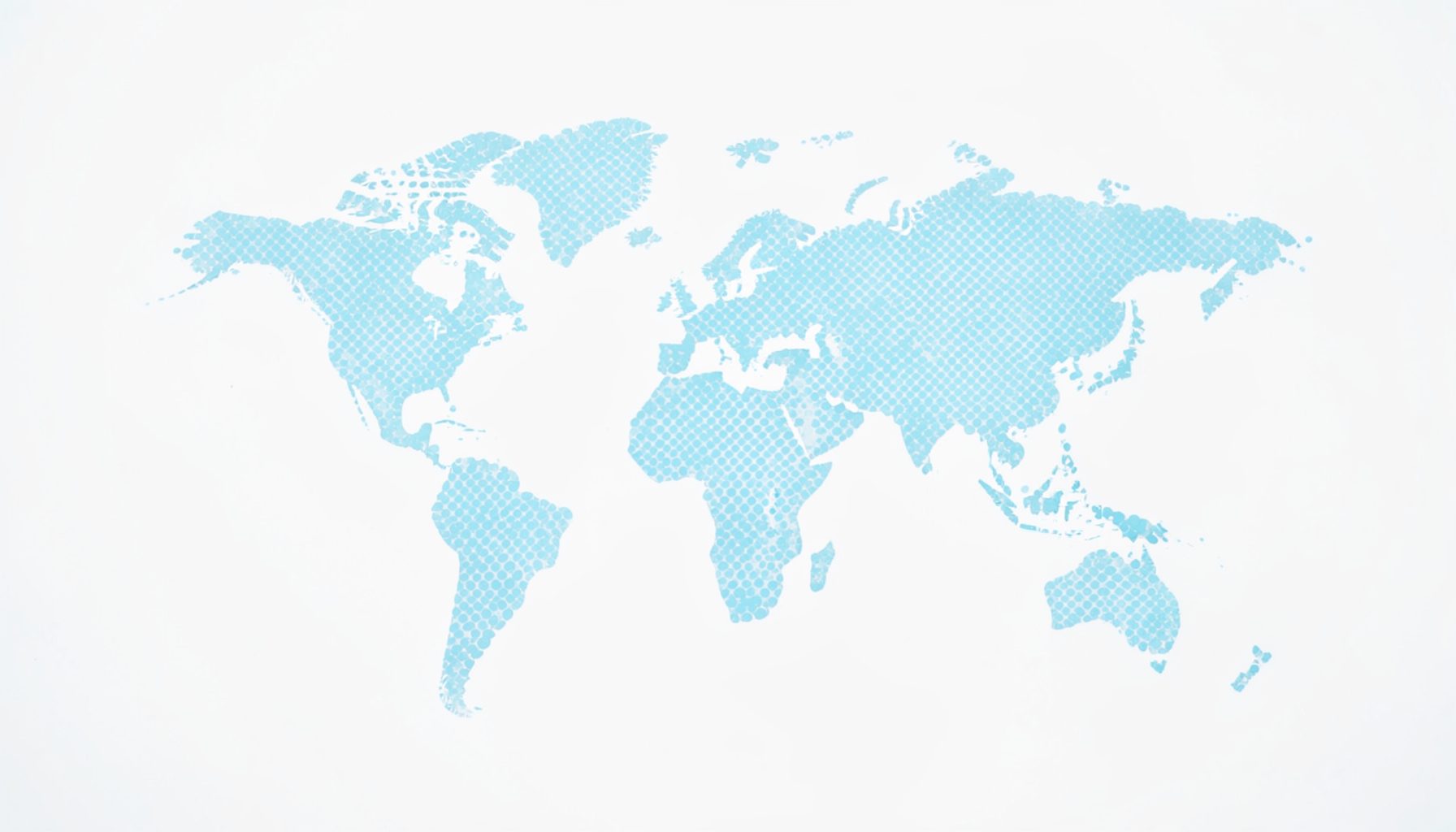Stylized world map made of blue dot patterns on a light background, minimalist and clean mood
